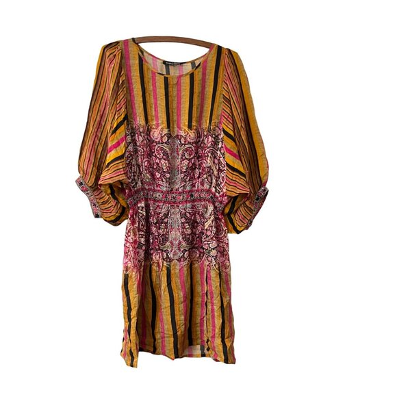 Anthro Tanvi Kedia Womens Multicolored Stripes Floral Beaded Cinched Dress M - Picture 2 of 7